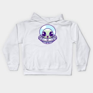 Cute alien flying with spaceship ufo cartoon Kids Hoodie